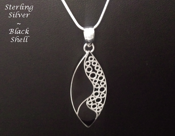 Sterling Silver Necklace with Pendant Featuring Black Shell