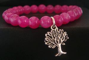 Tree of Life Bracelet, Tibetan Silver Charm, Hot Pink Beads