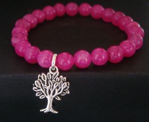 Tree of Life Bracelet, Tibetan Silver Charm, Hot Pink Beads - Click Image to Close