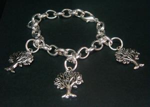 Tree of Life Bracelet with 3 Tree of Life Charms, Tibetan Silver