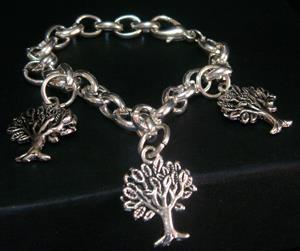 Tree of Life Bracelet with 3 Tree of Life Charms, Tibetan Silver - Click Image to Close