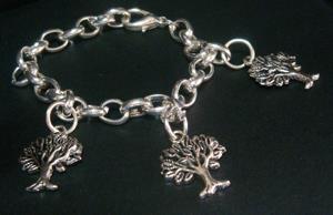 Tree of Life Bracelet with 3 Tree of Life Charms, Tibetan Silver - Click Image to Close