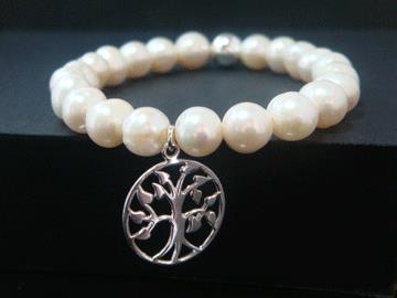 Bracelet with Freshwater Pearls and Sterling Silver Tree Charm - Click Image to Close