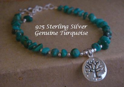 Tree of Life Bracelet, Silver Tree Pendant, Turquouse Gemstones