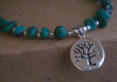 Tree of Life Bracelet, Silver Tree Pendant, Turquouse Gemstones - Click Image to Close