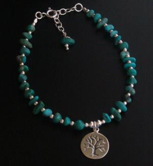 Tree of Life Bracelet, Silver Tree Pendant, Turquouse Gemstones - Click Image to Close