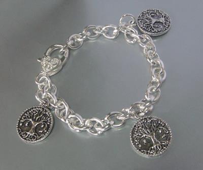 Tree of Life Bracelet with 3 Tree of Life Charms & Silver Chain - Click Image to Close