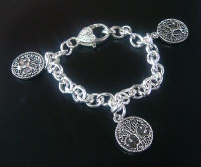 Tree of Life Bracelet with 3 Tree of Life Charms & Silver Chain - Click Image to Close