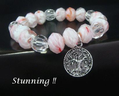 Tree of Life Bracelet with Pink Crystal Beads & Tree Pendant