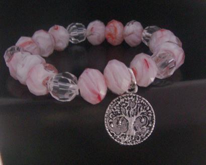 Tree of Life Bracelet with Pink Crystal Beads & Tree Pendant - Click Image to Close