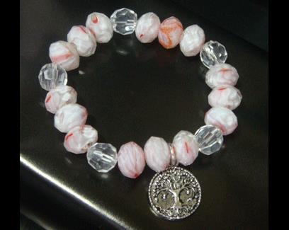 Tree of Life Bracelet with Pink Crystal Beads & Tree Pendant - Click Image to Close
