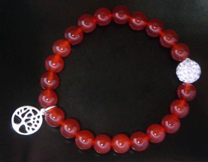 Bracelet with Carnelian Beads and Sterling Silver Tree Charm - Click Image to Close
