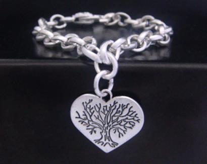 Tree of Life Bracelet with Heart Shape Tree Pendant Silver Chain