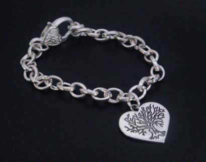 Tree of Life Bracelet with Heart Shape Tree Pendant Silver Chain - Click Image to Close