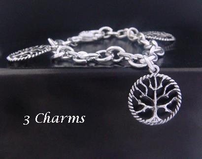 Tree of Life Bracelet with 3 Tree of Life Charms on Silver Chain