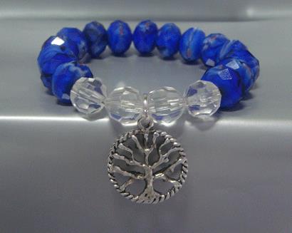 Tree of Life Bracelet, Vivid Blue Beads, Antique Tree Pendant