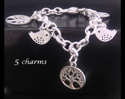 Tree of Life Bracelet with 5 Tree of Life Charms on Silver Chain - Click Image to Close