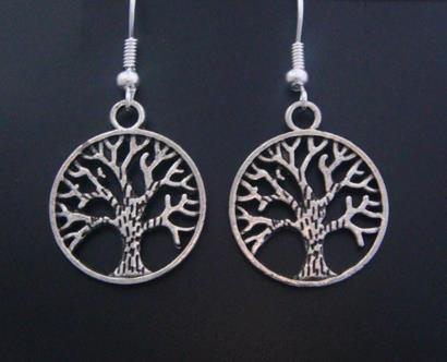 Tree of Life Earrings, Antique Style Tree, Tibetan Silver Alloy - Click Image to Close