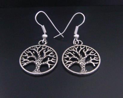Tree of Life Earrings, Antique Style Tree, Tibetan Silver Alloy - Click Image to Close