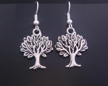 Tree of Life Earrings Tibetan Silver with Antique Style Tree - Click Image to Close