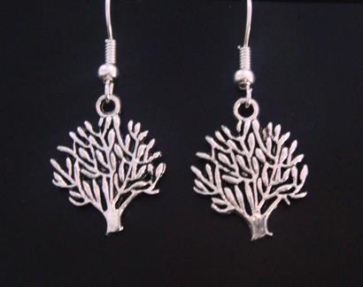 Tree of Life Earrings in Antique Finish with a Spreading Tree - Click Image to Close