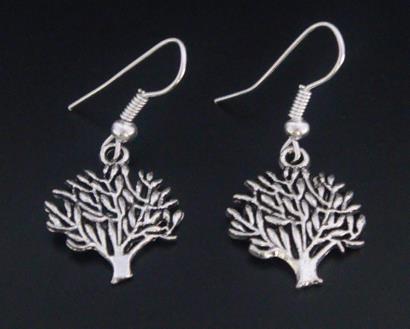 Tree of Life Earrings in Antique Finish with a Spreading Tree - Click Image to Close
