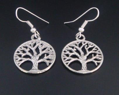 Tree of Life Earrings with Spreading Tree in Silver Finish - Click Image to Close