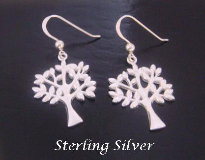 Tree of Life Earrings, 925 Sterling Silver Highly Polished Tree - Click Image to Close