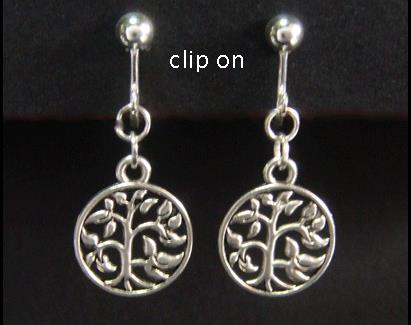 Tree of Life Clip On Earrings, Tibetan Silver Contemporary Tree