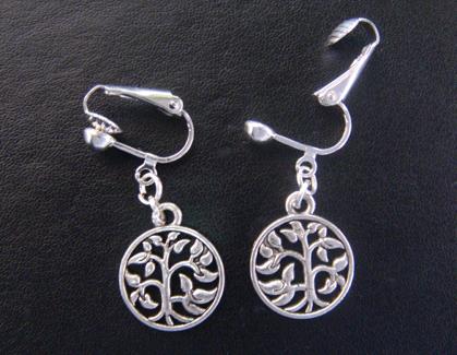 Tree of Life Clip On Earrings, Tibetan Silver Contemporary Tree - Click Image to Close