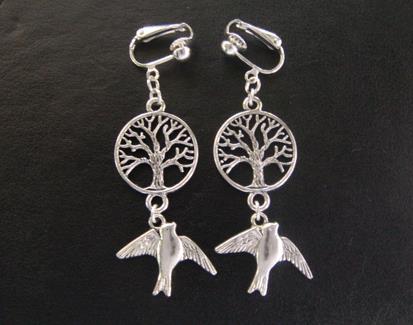 Tree of Life Clip On Earrings, Celtic Tree, Bird in Flight Below - Click Image to Close