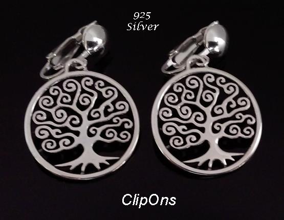 Tree of Life Clip On Earrings, Celtic Sterling Silver Earrings - Click Image to Close