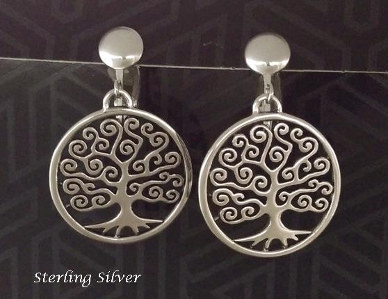 Tree of Life Clip On Earrings, Celtic Sterling Silver Earrings - Click Image to Close