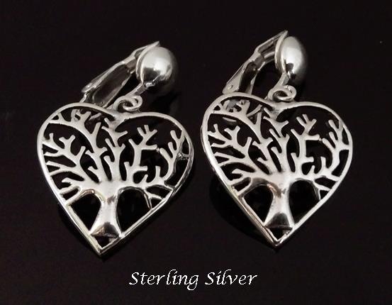 Tree of Life Clip On Earrings, Sterling Silver, Celtic Hearts