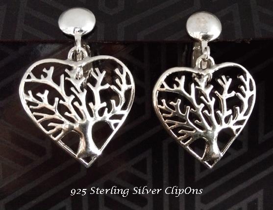 Tree of Life Clip On Earrings, Sterling Silver, Celtic Hearts - Click Image to Close