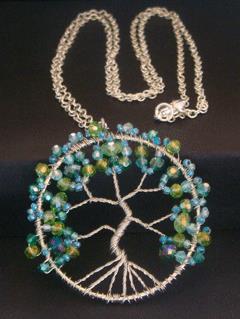 Tree of Life Necklace, Silver Wire and Crystals Design Pendant - Click Image to Close