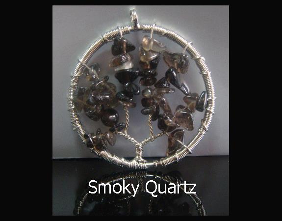 Tree of Life Pendant with Smoky Quartz Gemstones, Large Pendant - Click Image to Close