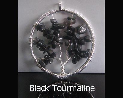 Tree of Life Necklace, Black Tourmaline Gems, Large Pendant - Click Image to Close
