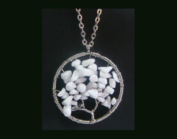 Tree of Life Necklace, Large Pendant, White Jade Gemstones - Click Image to Close