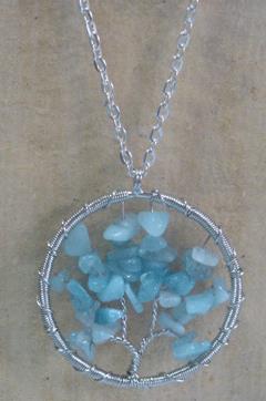 Tree of Life Necklace, Aquamarine Gemstones, 50mm Pendant - Click Image to Close