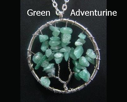 Tree of Life Necklace, 50mm Pendant, Green Aventurine Gems - Click Image to Close