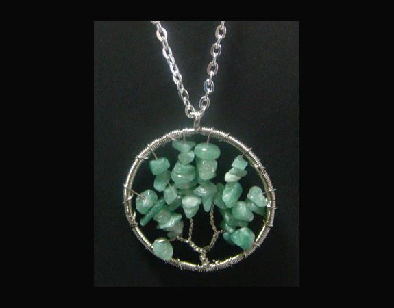 Tree of Life Necklace, 50mm Pendant, Green Aventurine Gems - Click Image to Close