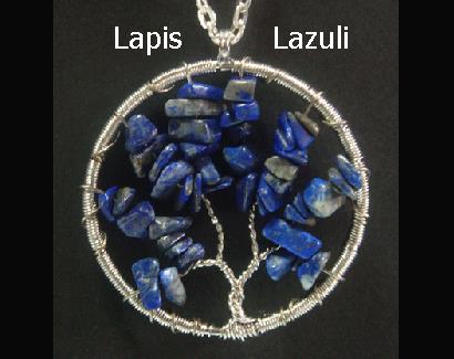Tree of Life Necklace, Large Pendant with Lapis Lazuli Gemstones - Click Image to Close