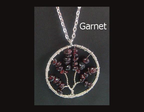 Tree Of Life Necklace Large Pendant with Garnet Gemstones - Click Image to Close