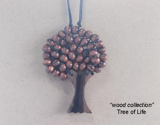 Tree of Life Necklace, Natural Wood Trunk and Wooden Beads