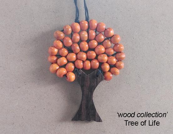 Tree of Life Necklace, Natural Wood, Orange Wooden Beads - Click Image to Close