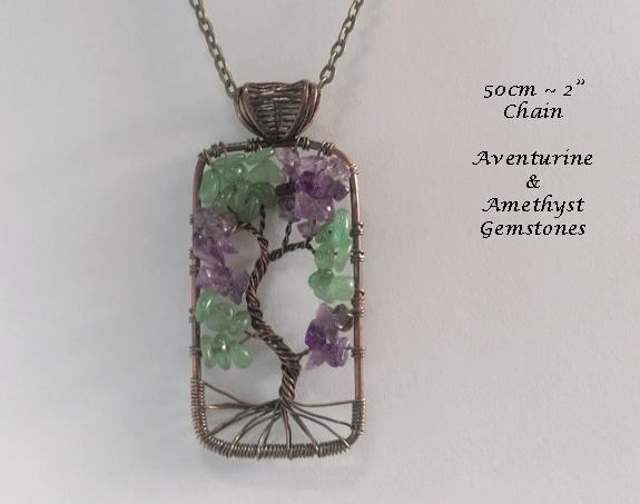 Tree of Life Necklace with Aventurine & Amethyst Gems - Click Image to Close