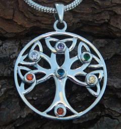 Necklace, Sterling Silver Tree of Life with 7 Swarovski Crystals - Click Image to Close