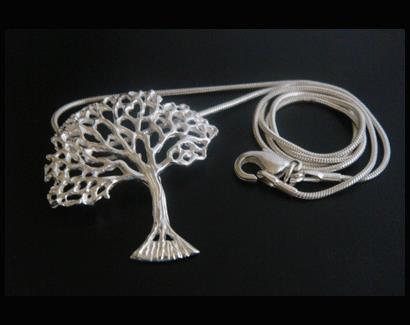 Tree of Life Necklace with Large Spreading Tree, Sterling Silver - Click Image to Close