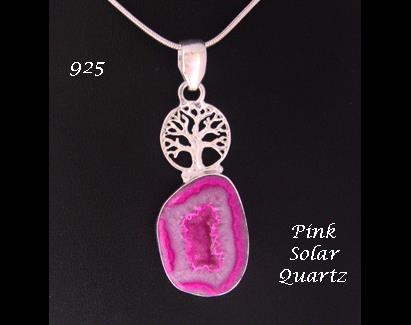 Tree of Life Necklace, Pink Solar Quartz Gem Pendant 925 Silver - Click Image to Close